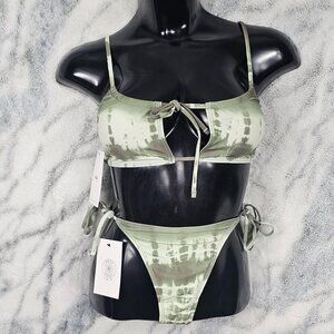 Daisy Street Sz Small Tie-Dye Bikini Set Bandeau Cutout Side Tie Cheeky Rear
